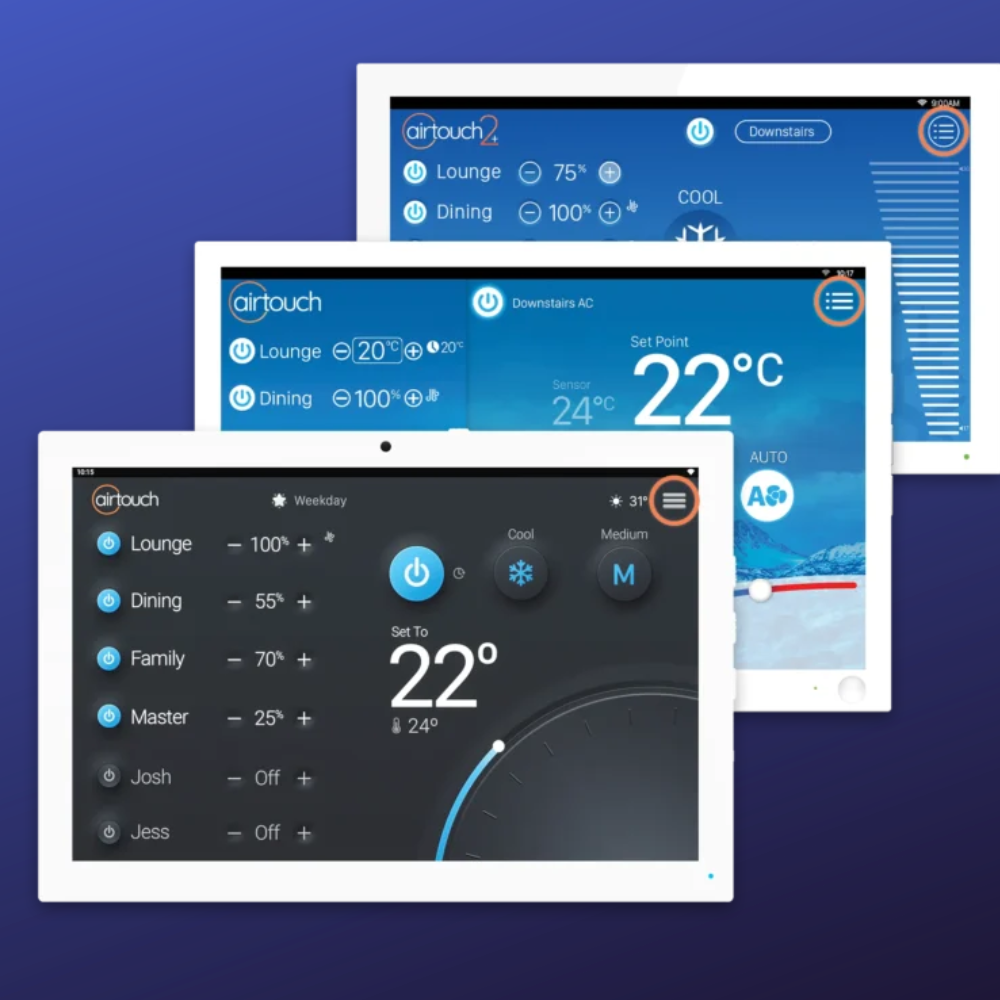 Sleek wall-mounted AirTouch 2+ console for ducted air conditioning