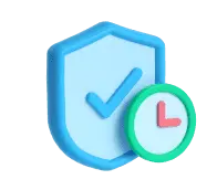 3D shield icon with checkmark and clock symbol representing Shipping Insurance - Safe Delivery Protection against damage, loss, or theft.