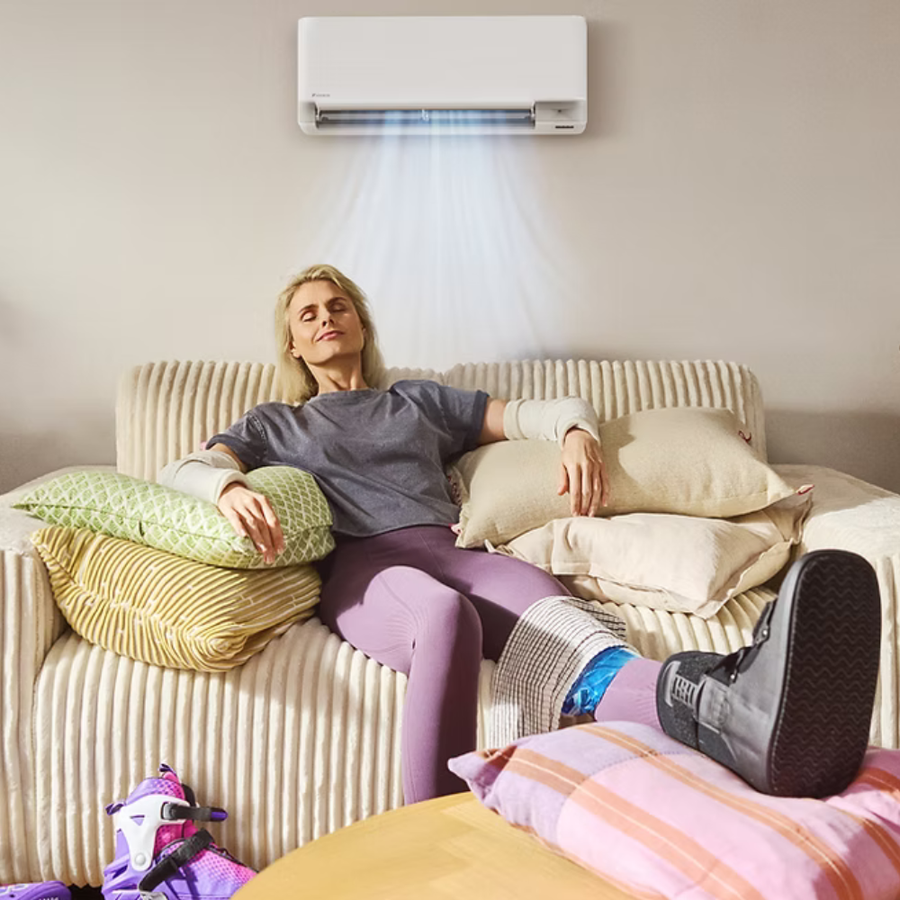 Daikin Zena Black Woodgrain split system air conditioner in modern Australian home interior