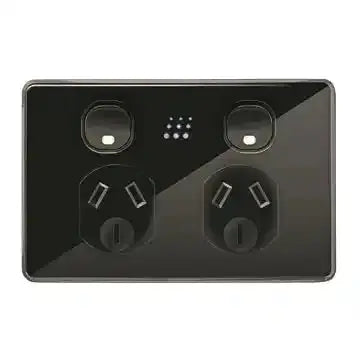 Black Zimi Smart Power Point featuring sleek design, dual outlets, and smart control for stylish home automation.