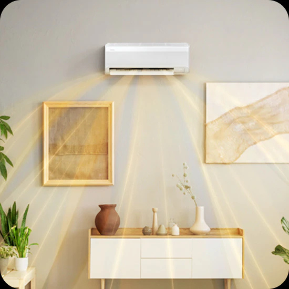 Samsung AI Smart Aero split system featuring fast cooling and heating