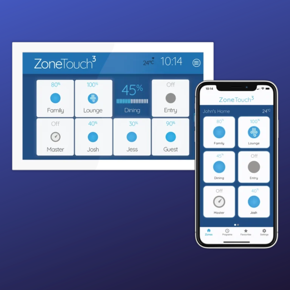 Sleek touchscreen controller for Polyaire HVAC zoning systems