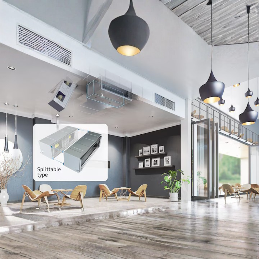 Ducted air conditioning indoor unit installed in ceiling cavity Australia