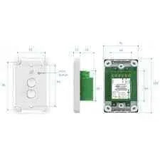 Zimi Smart Switch Wi-Fi Control internal dimensions and wiring layout diagram, showing installation specs for home automation integration.